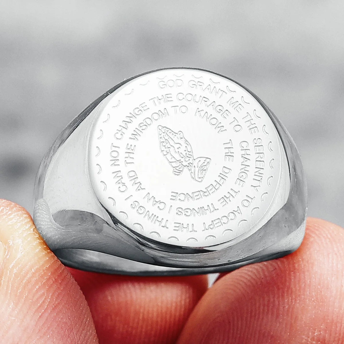 316L Edelstahl Herrenringe Lasst uns beten Amulett Retro Ring Poliertes Finish für Männer Freund Biker Schmuck Geschenk Großhandel