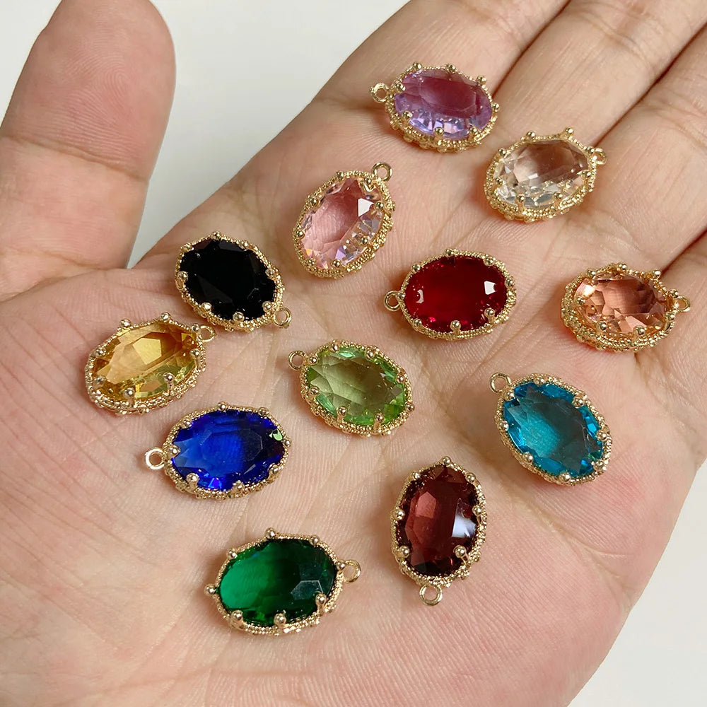 Fashoin Crystal Glass Pendant Oval Shape Rhinestone Charms For Vintage Women's Earrings Earrings Bracelet DIY Crafts Supply 5pcs