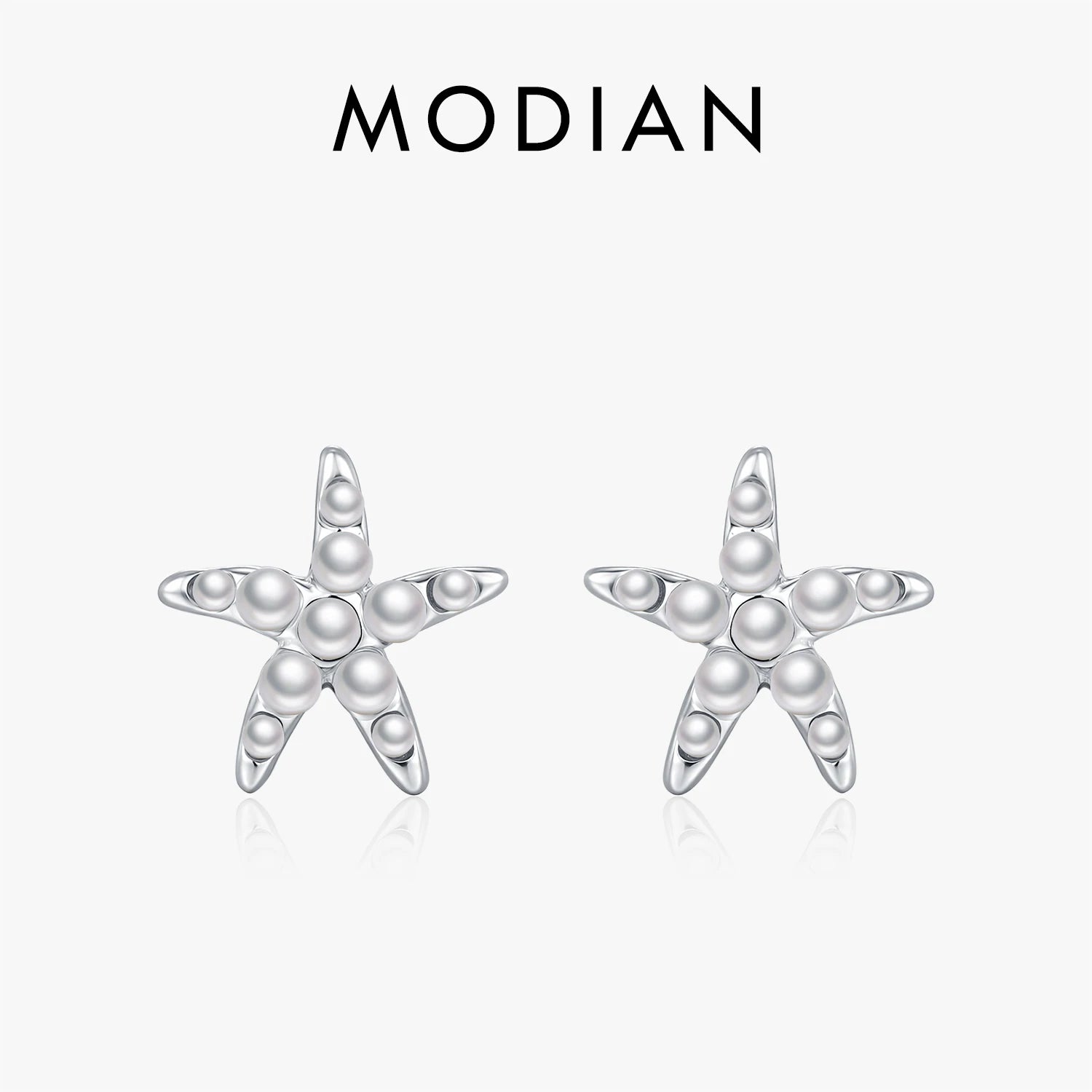 MODIAN 925 Sterling Silver Elegant Crystal Pearl Ear Studs Delicate Starfish Stud Earrings For Women Fine Jewelry Gifts