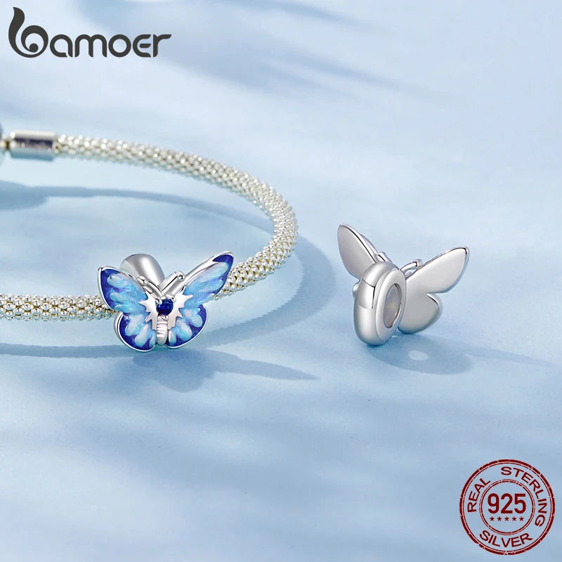 BAMOER Solid 925 Sterling Silver Dreamy Butterfly Charm fit Original Bracelet DIY Jewelry Accessories bamoer Insect Beads