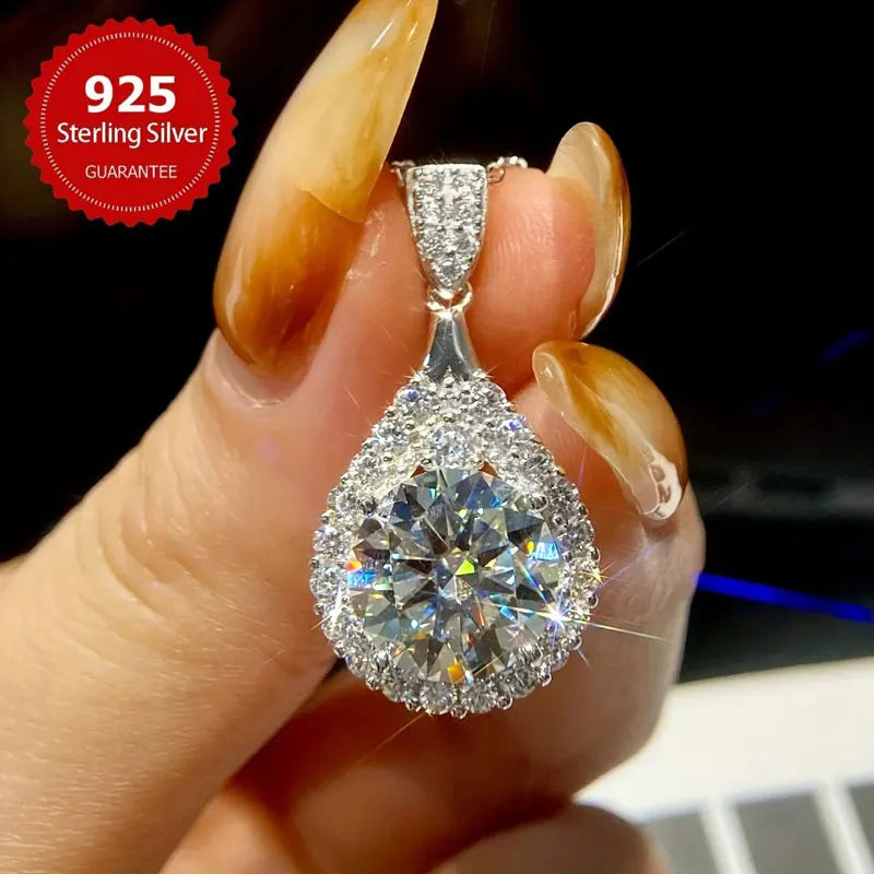 OXTAO 18K White Gold Moissanite Water Drop Necklace Pendant Female Jewelry GRA Certified 925 Sterling Silver Anniversary Gift