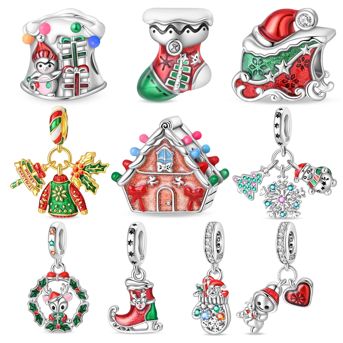 2024 neue 925 Sterling Silber Kleidung Socken Elch Schlitten Weihnachten Serie Bead Fit Original Armband Schlange Kette Perlen Frauen Geschenk