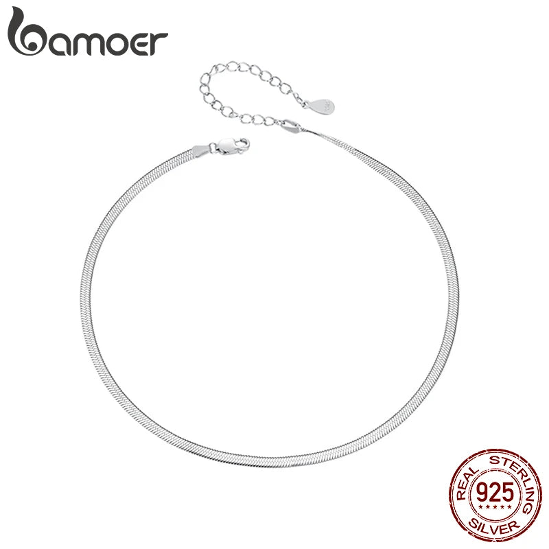 BAMOER zierliche Choker-Halskette mit Fischgrätenmuster für Frauen und Mädchen, Schlangenketten-Halskette aus 925er Sterlingsilber, Modeschmuck