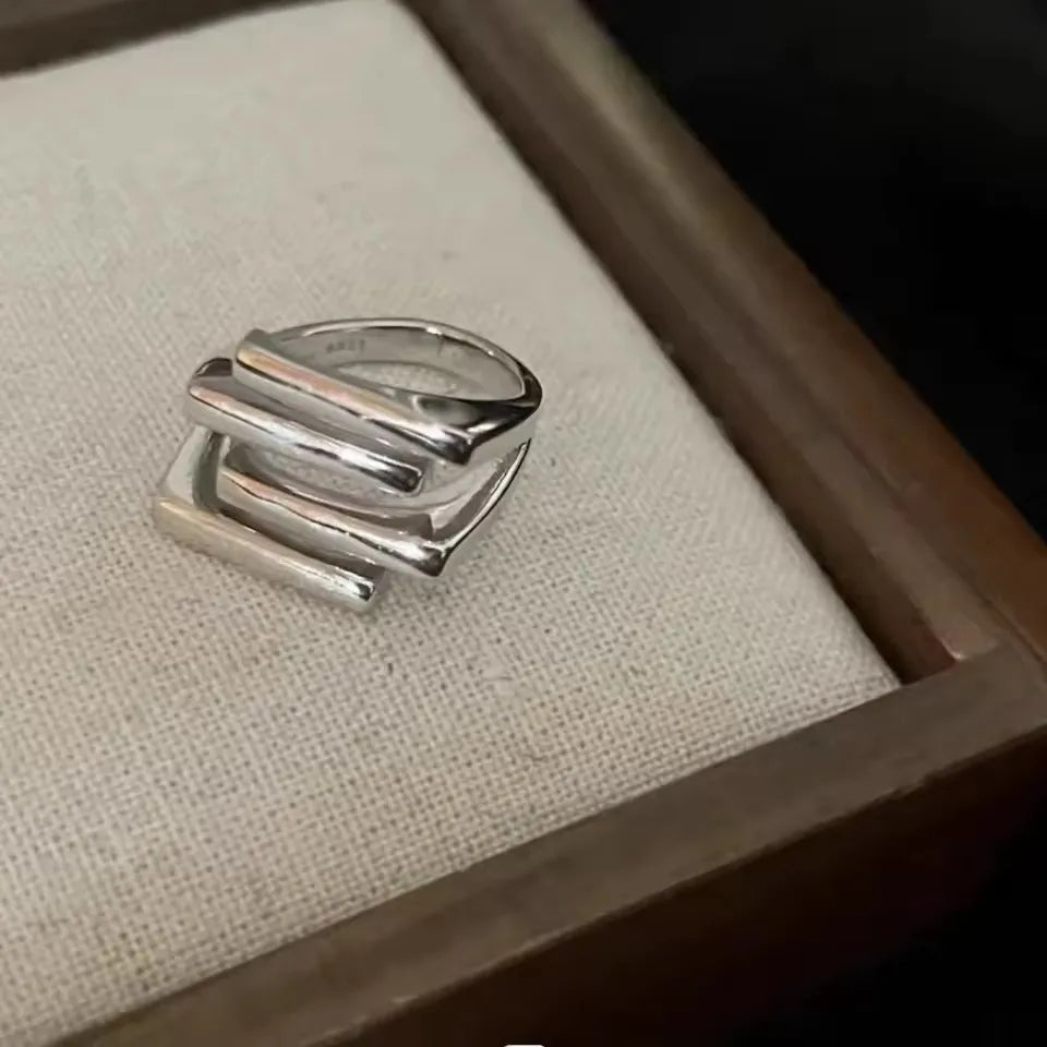 Sam Panda 925 Sterling Rings for Women Simple Geometric Handmade Irregular Retro Ring Gold Zircon Allergy For Birthday Gift