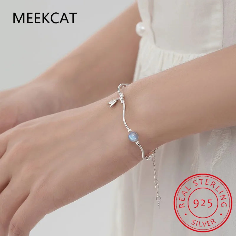Bracelet queue de sirène en argent sterling 925 avec pierre de lune et perles d'imitation - Accessoires pour femmes - Vente en gros DD-TB04