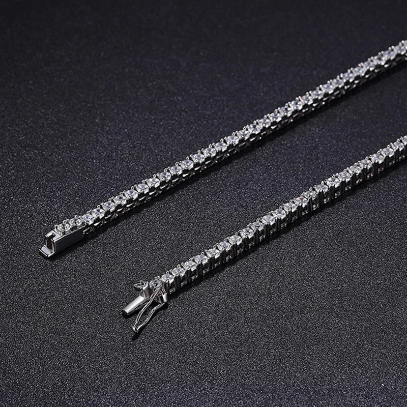 NeeTim 3/4/5mm Moissanite Tennis Necklace for Women Man S925 Silver with 18k Gold Plated Neck Chains Trendy Hiphop Party Jewelry