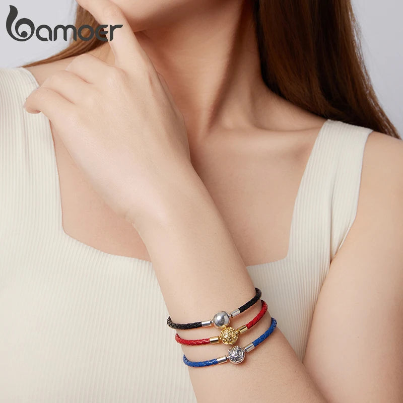 Bamoer Retro-Lederarmband mit Scrollmuster, Glücksbringer-Anhänger aus gewebtem rotem Seil, DIY-Armbänder für Damen, Retro-Schmuckaccessoires