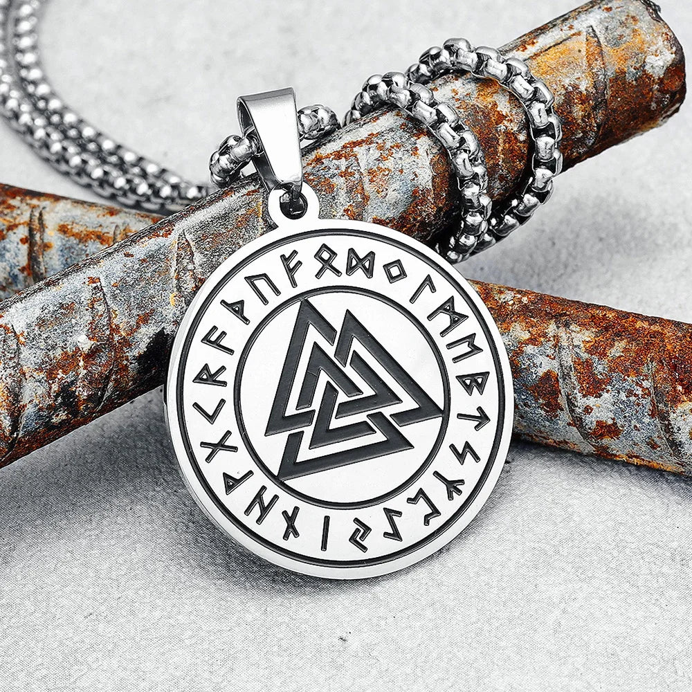 Viking Triangle Pendants Men Necklace 316L Stainless Steel High Polished Runes Odin Chain Punk Rock for Friend Male Jewelry Gift