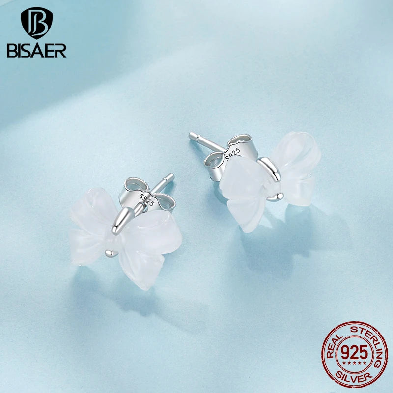 BISAER Boucles d'oreilles à tige en argent sterling 925 véritable avec nœud papillon minimaliste pour femme, bijoux fins originaux, cadeau de fête, ECE1815