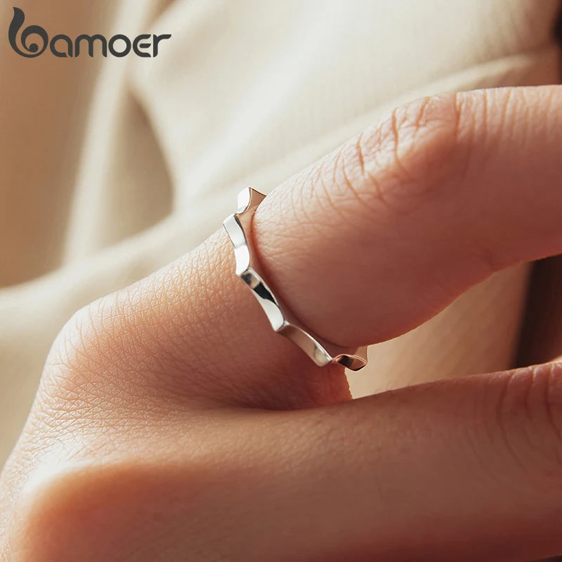 BAMOER 925 Sterling Silver Curved Sun Ring Engraved 'you are my sunshine’ Band Ring Original for Women Simple Statement Gift