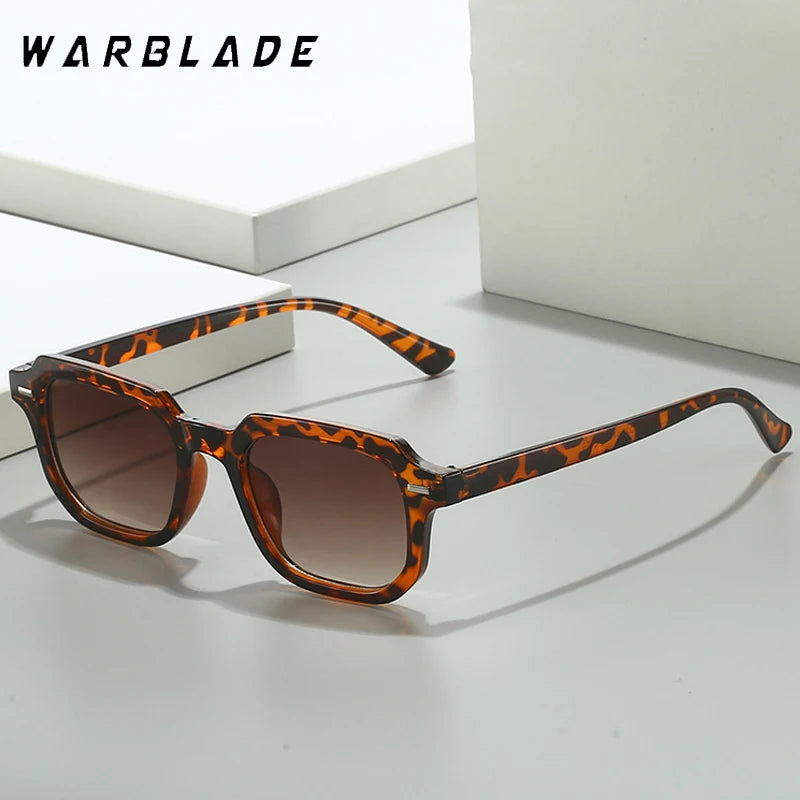 Luxury Brand Design Fashion Square Sunglasses Women Retro Rivets Decoration Gradient Shades UV400 Men Leopard Blue Sun Glasses