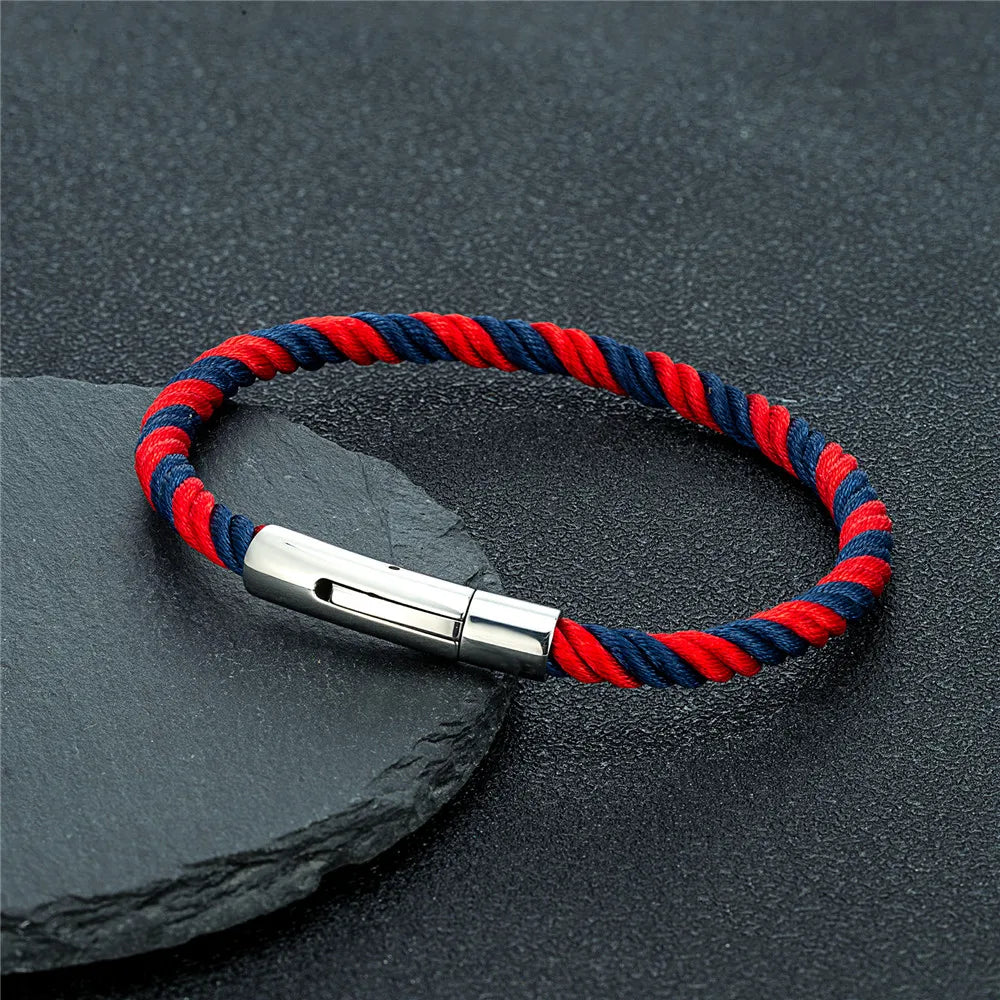MKENDN Minimalist Braided Rope Bracelet Stainless Steel Snap Fastener Lucky Surfing Thread Bracelet Gift for Men Women Couple