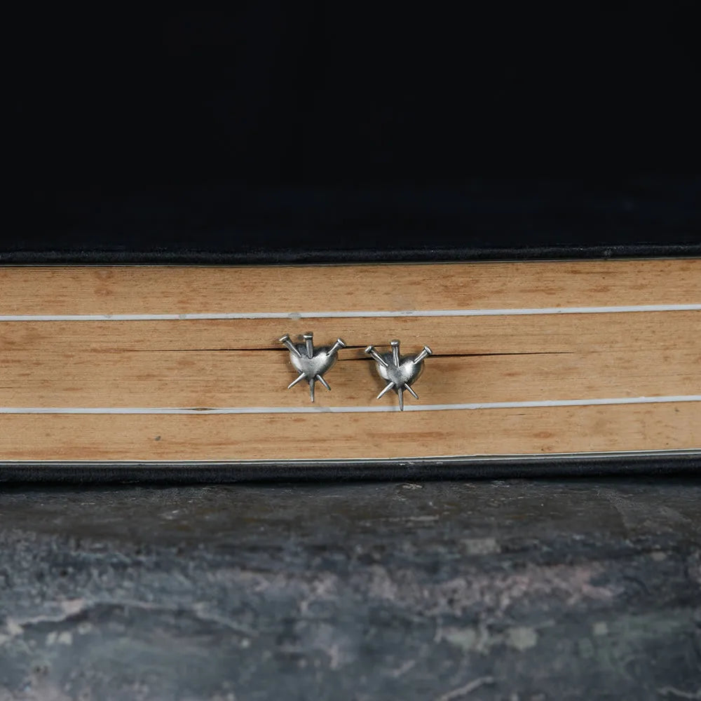 MKENDN Neo-Gothic Style 925 Sterling Silver Creative Retro Puncture The Heart Stud Earrings Personality Minimalist Ear Jewelry