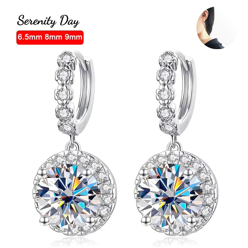 Serenity 1ct 2ct 3ct Moissanite Earrings For Women Wedding Gift S925 Sterling Silver Round Bag Drop Earrings Jewelry Plated 18K