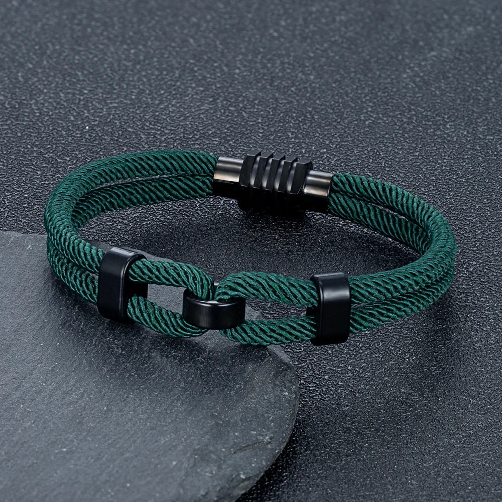 MKENDN 4mm Braided Rope Bracelet for Men Nautical Wrap Magnetic Button Bangle Bicycle Accessories Fashion Pulseria Homme
