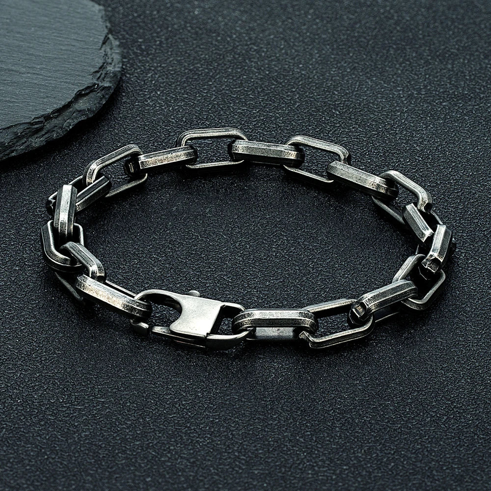 MKENDN Heavy Width 9.2mm Stainless Steel Rectangle Chain Bracelets Cool Cowboy Punk Men Jewelry With Qualified Clasp - Madeinsea©