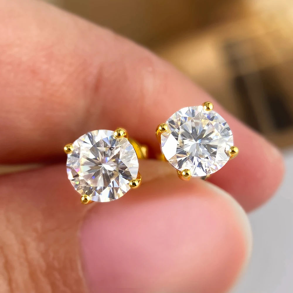 Serenity 0.2-3CT Yellow Gold Color Moissanite Stud Earrings Women Sparkling Classic Wedding Lab Diamond Earring Pure S925 Silver - Madeinsea©