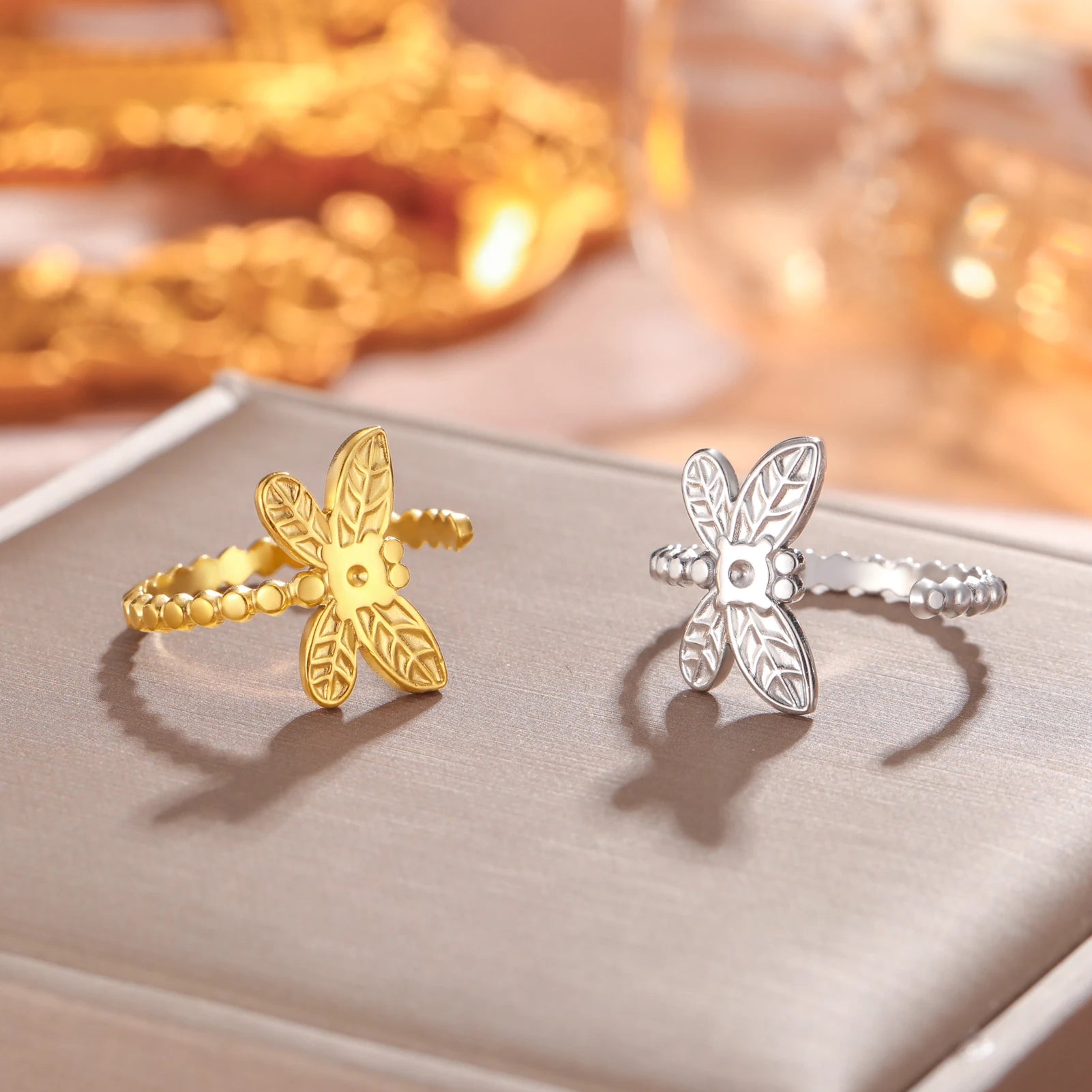 Bague réglable en forme de libellule pour femme Dreamtimes, bijoux en acier inoxydable, couleur or, cadeau tendance 2024, vente en gros, nouveauté