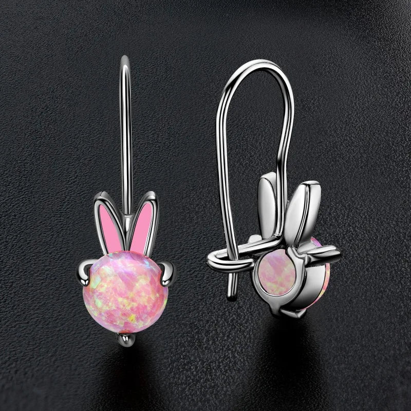 OXTAO Opal Hook Earrings Ladies 925 Sterling Silver Cute Enamel Process Rabbit for Women Daily Wear Fine Jewelry Gift Wholesale