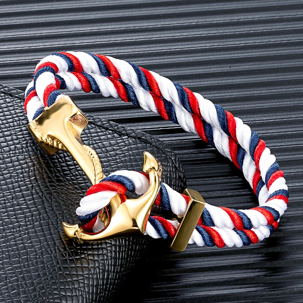 MKENDN Fashion Men Anchor Bracelet Woven Multilayer Survival Rope Bracelets For Women Gold Color Stainless Steel Sailor Buckle - Madeinsea©