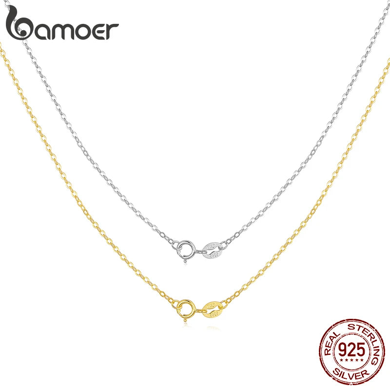 Bamoer O-Kettenhalskette aus 925er Sterlingsilber mit Karabinerverschluss, verstellbar, Basic-Kette für Damen, Anhänger, Perlen, DIY