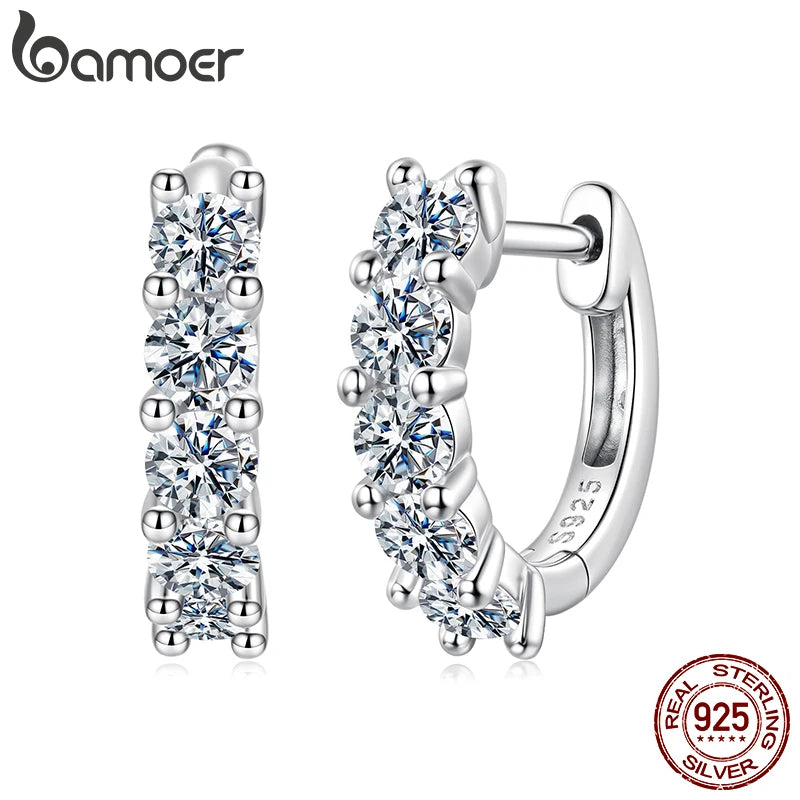 BAMOER 1cttw Classic Moissanite Hoop Earrings For Women, 925 Sterling Silver Sparkling Huggie Earrings Engagement Jewelry Gifts