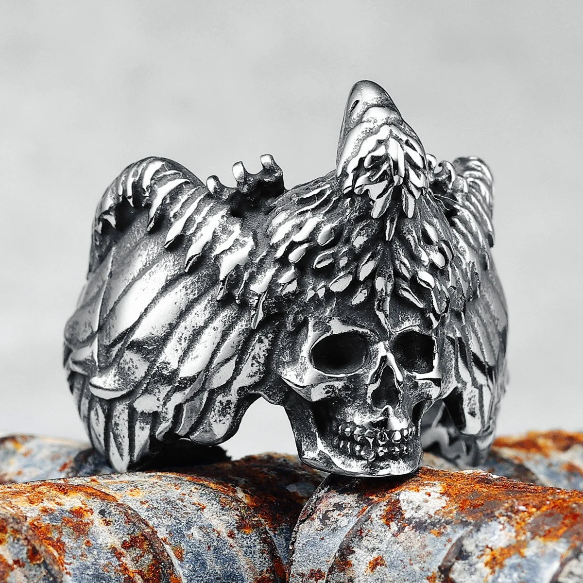 Skull Eagle Men Rings 316L Stainless Steel Skeleton Ring Rock Punk Rap Party for Biker Male Friend Jewelry Accessories Best Gift