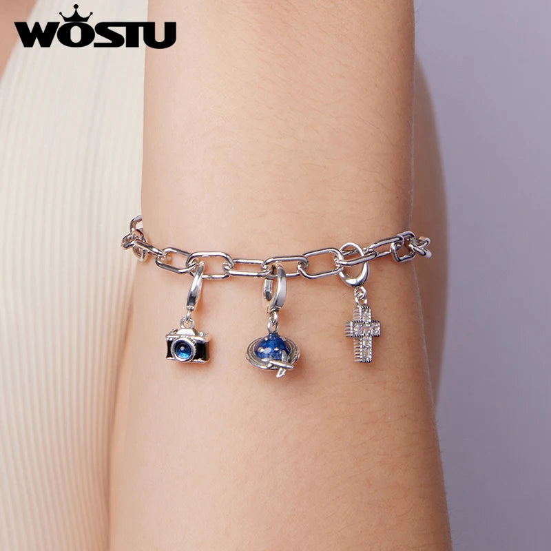 WOSTU Solid 925 Sterling Silver 5MM Thick Paperclip Bracelet For Women , s925 Clip Charm Bracelets Jewelry Making Birthday Gift