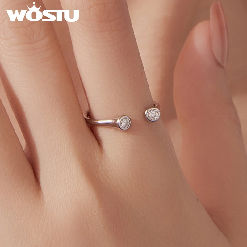 WOSTU 2 Stone Moissanite Open Ring S925 Sterling Silver For Women,Diamond Cut Minimalist Wedding Promise Rings Gift for Her - Madeinsea©
