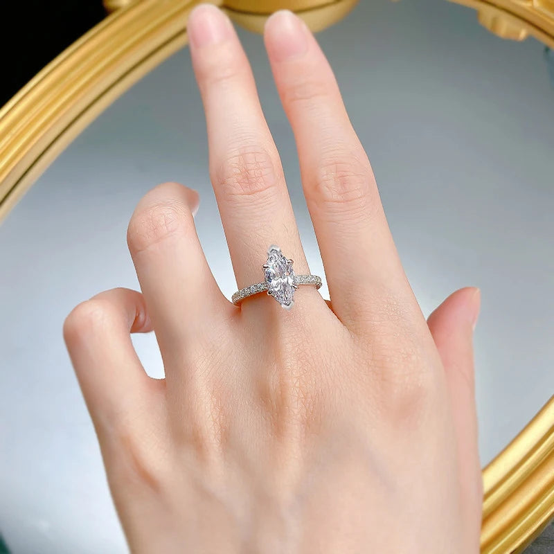 Serenity 2ct Marquise Cut D Color Moissanite Rings for Women Wedding Bridal 100% S925 Sterling Silver Eternity Rings Plated 18K