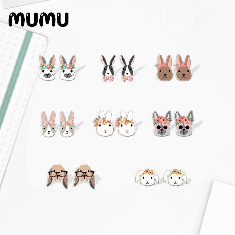 2023 New Bunny Rabbit With Flower Acrylic Stud Earring Animal Handmade Earrings Resin Epoxy Jewelry Gifts Friend