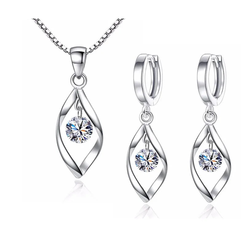 MEEKCAT Schmuckset aus 925er Sterlingsilber mit Zirkonia-Anhänger in Tropfenform – Halskette + Ohrringe – Bijoux für Damen – Weihnachtsgeschenk