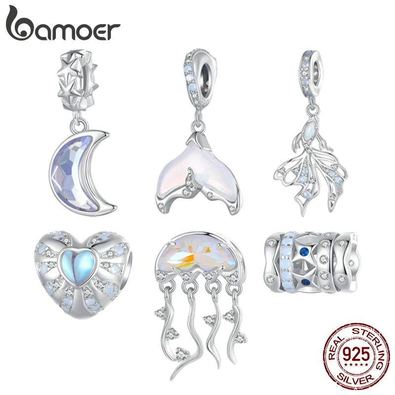 Sterling Silver Ocean Series Jellyfish/Fish Tail Pendant Charms for Bracelets & Necklaces