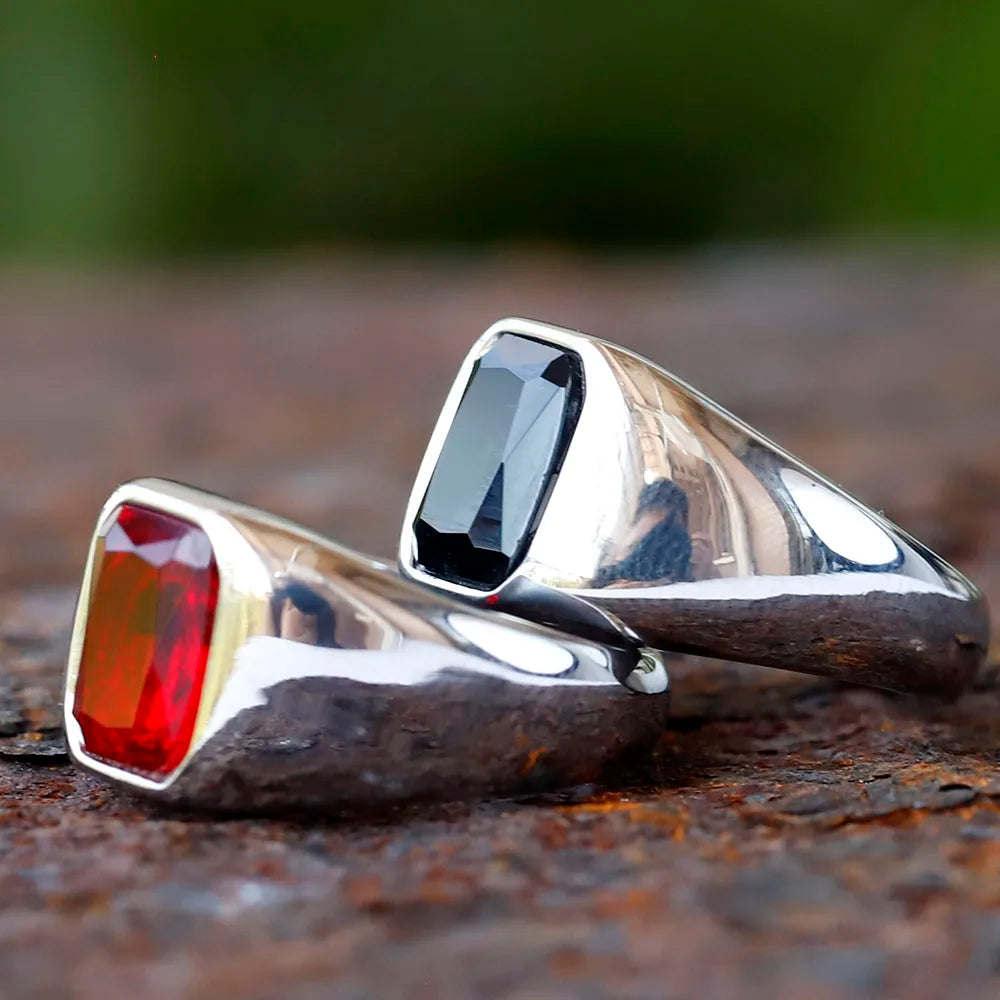 Stainless Steel Fashion Turkey Stone Ring Geometric red Zircon For Anniversary Party Wedding Men's Anels Totem Luxury Jewelry