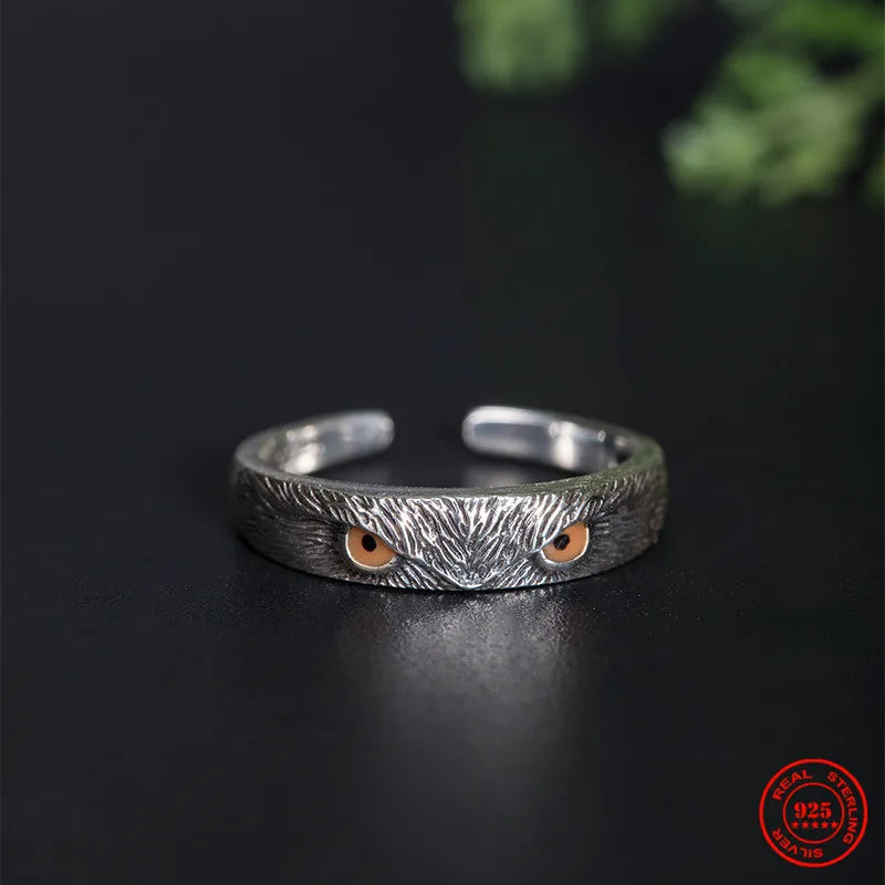 MKENDN Vintage Punk 925 Sterling Silver Owl Adjustable Ring For Men Women Gothic Trendy Street Hip Hop Dark Jewelry