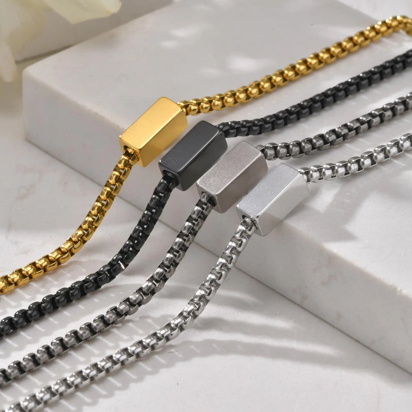 Vnox Waterproof Stainless Steel Tube Charm Bracelets for Men Dad,Adjustable 3mm Box Link Chain Bracelet, Fashion Jewelry