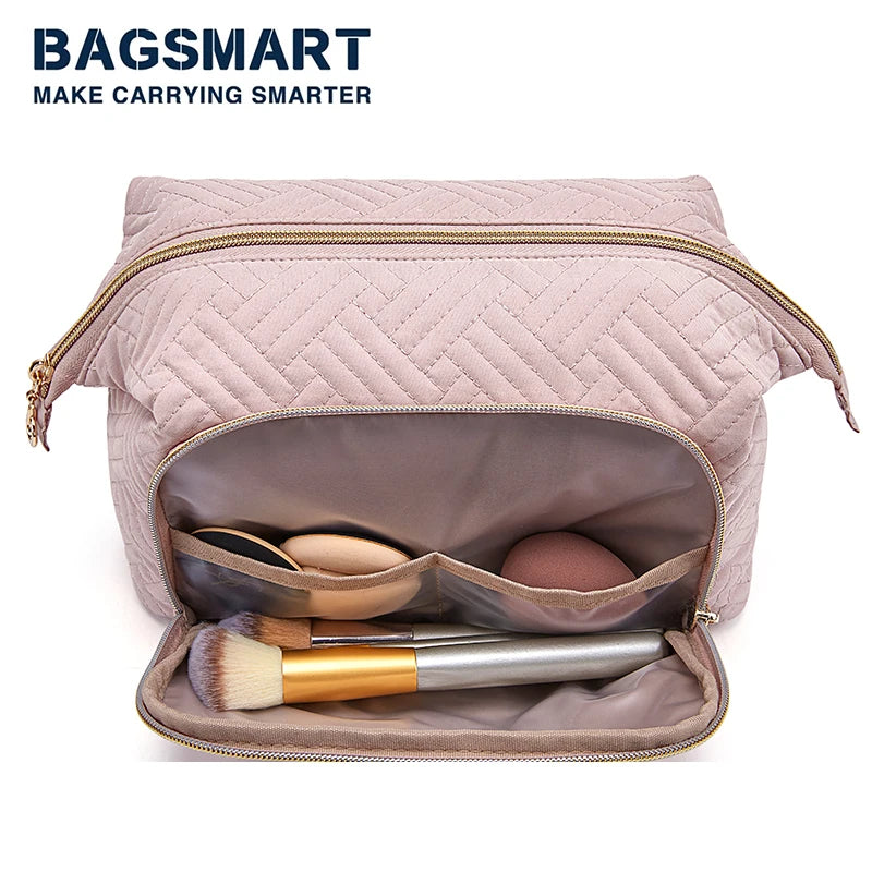BAGSMART Makeup Bag Women's Cosmetic Bag Make Up Pencil Case Large Wide-open Pouch for Toiletries Travel Essentials