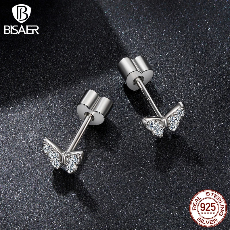Bisaer Butterfly Moissanite Stud Earrings for Women 925 Sterling Silver VVS1 EX Delicate Lab Diamond Party Fine Jewelry Gift