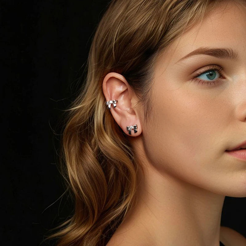 WOSTU Moissanite Bowknot Ear Clips Bow Wedding Stud Earrings For Women s925 Silver Lab Diamond Engagement Jewelry Birthday Gift