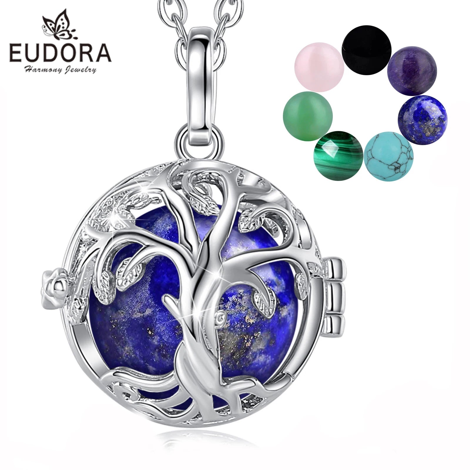 Eudora Tree of Life Cage Amethyst Necklace Energy Healing Crystal Stone Obsidian Lapis Pendant Spiritual Jewelry Meditation Gift