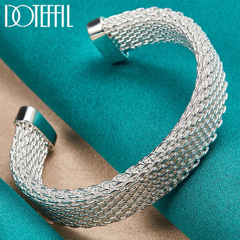 DOTEFFIL 925 Sterling Silver 10mm Braided Bangles For Women Wedding Engagement Party European American Style Bracelet Jewelry
