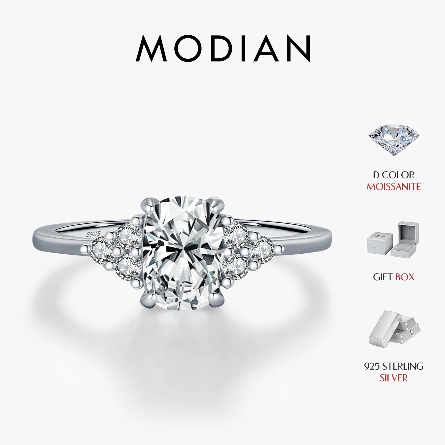 MODIAN D Color VVS1 Rectangle Moissanite 925 Sterling Silver Trendy Sparkling Wedding Engagement Rings For Women Fine Jewelry