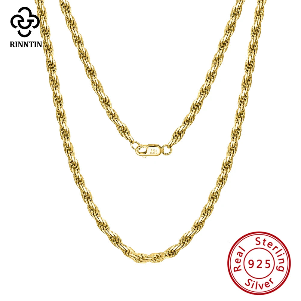 Rinntin 925 Sterling Silver Rope Chain 1.2MM 1.5MM 1.7MM 14k 18k Gold Plated Rope Chain Necklace Minimalism Jewelry Gift SC29