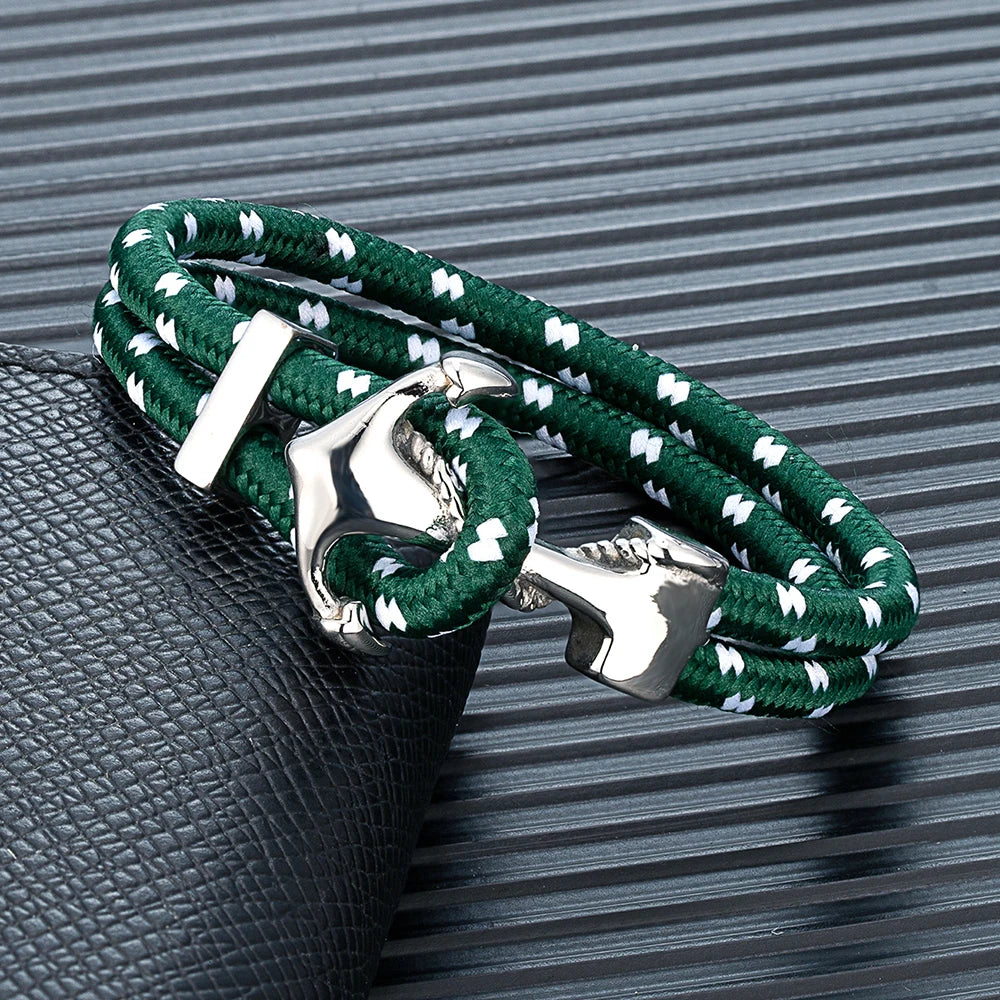 MKENDN Minimalist Nautical Style Anchor Bracelets Men Women Mulitcolor Surfer Rope Bracelet Stainless Steel Boat Hook