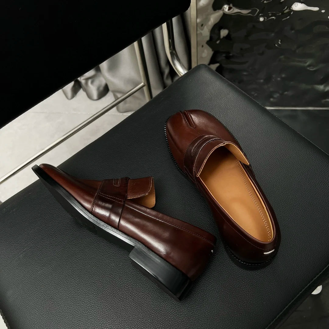 UNISEX Retro Nostalgic Horse Leather Separate Toes Women's Shoes Flat All Genuine Leather Leather Black Brown men's shoes