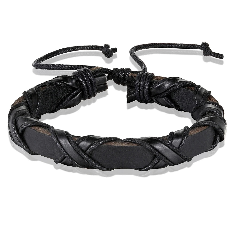 TYO Creative Hand Woven Twining Bundling Design Black/Brown PU Leather Bracelet Women Bangle Men Father's Days Gift Accessories