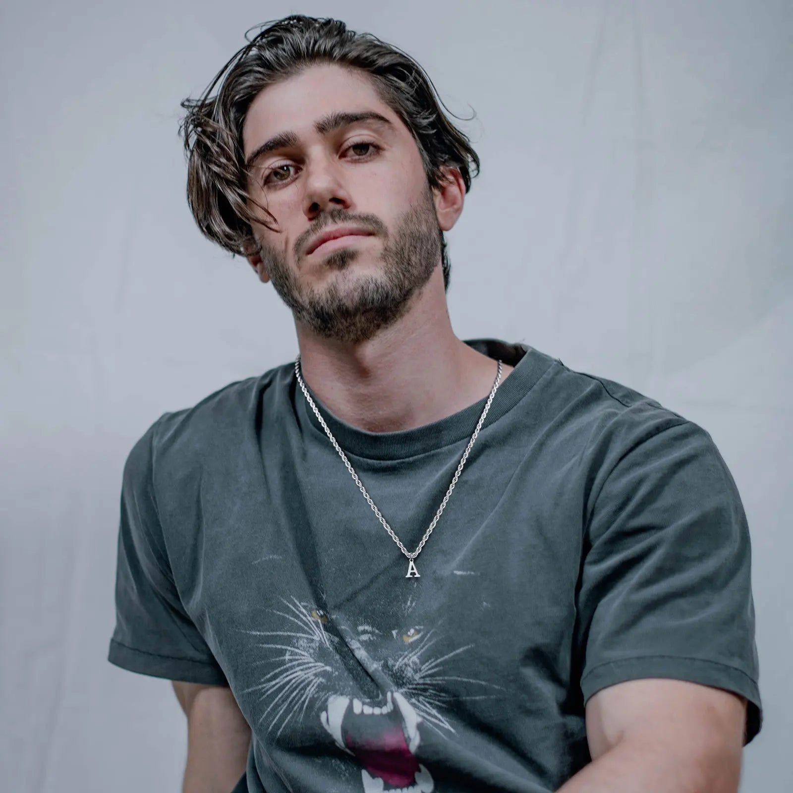 Vnox Initial Necklaces for Women Men, Stainless Steel A-Z Letters Alphabet Charm Pendant with Twisted Rope Chain, Unisex Collar