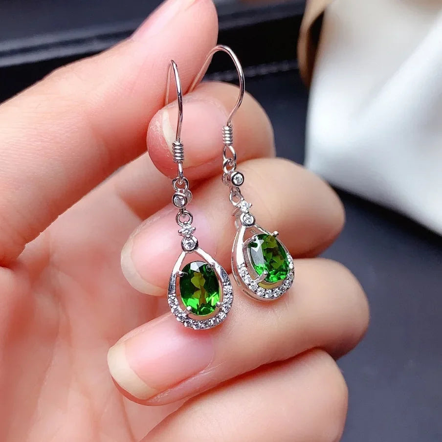 Women's Fashion Exquisite Topaz Pendant Earrings Bule Topaz Female Personality Wild Jewelry Peridot Earrings