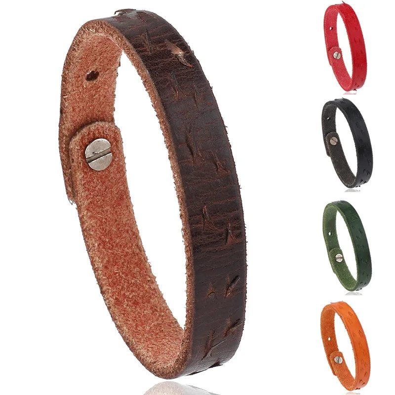 MKENDN Minimalist Vintage Genuine Leather Cuff Bracelet With Button For Hand Wrist Wristband Men Woman Punk Bangle Biker Jewelry