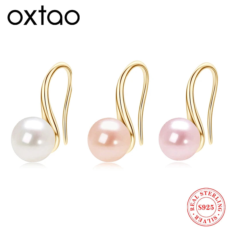 OXTAO 14K Gold Filled 8-8.5mm Freshwater Pearl Spoon Design Earrings For Women Wedding Party Jewelry Accessories Gift